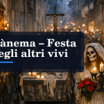 Manifesto e scorci del festival Uànema Festa degli altri vivi a Napoli tra i vicoli della Sanità